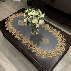 SWEET Vintage Oval Lace Tablecloth Dacron Flower Embroidery Tea Table Cover Dessert Table Cover Washable Coffee Table Placemat Living Room