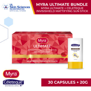 Myra Ultimate with Astaxanthin 30s Capsules + Celeteque Skin Defense InvisiShield Mattifying Sun Stick 20g
