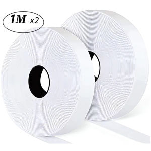 1/2/5M Strong Self Adhesive Fastener Hook and Loop Strips with Glue Double-Side Mounting Tapes for DIY Craft 20-50mm White