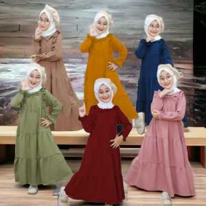 Baju Gamis Muslim Anak Perempuan 2-12 Tahun Dress Crincle Airflow Polos