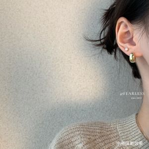 FEARLESS Exclusive Customized Little Fat Dwen Ear Buckle Classic Versatile Korean Ins Blogger Same Gold and Silver Earrings