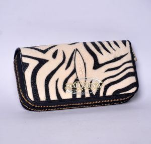 Dompet Wanita Kulit Pari Double Zipper Motif Harimau putih diamond