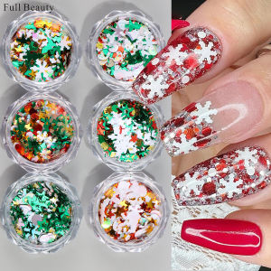 สติ๊กเกอร์ตกแต่งเกล็ดหิมะสีขาว คริสต์มาส ทรี อุปกรณ์เสริมเล็บฤดูหนาว