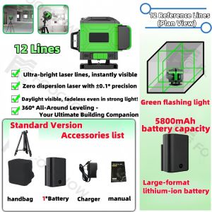12/16 Line Laser Level Green Light Self-Leveling 360° Rotary Cross 4D Laser Level For Construction Auto Measurement Tool