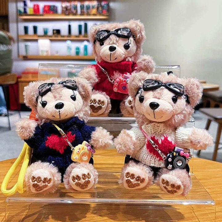 WENSH Crossbody Camera Bear Pilot Bear Keychain Bag Pendant Stuffed Animal Plush Bear Dolls Creative Japanese Style Pilot Travel Bear Key Ring Girls Boys