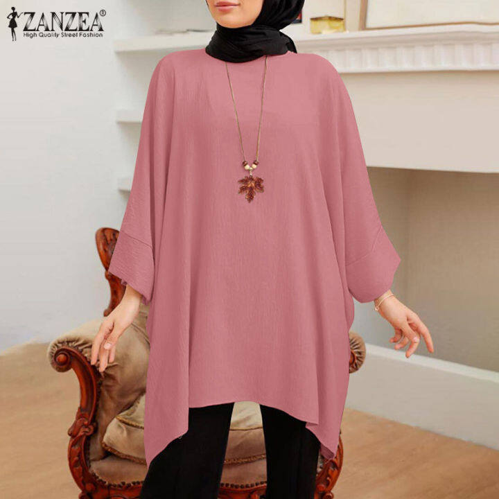 ZANZEA Muslimah Women Muslim Fashion Blouse Solid Tops Retro Baggy