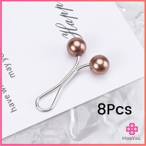 Missyou 8Pcs คลิปหนีบเอวกางเกง แขนเสื้อ ปรับขากางเกง ปรับความยาว หัวหมุดประดับมุกเทียม Fashion Pins