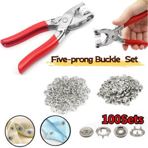 Metal Snap Button Kit Snap on Buttons and Snap Pliers Fastener Tool Hollow Five-Claw Buckle Set
