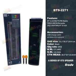 BTS-2271 5400mAh Karaoke Machine with Dual Wireless Microphones and Outdoor Bluetooth Speaker