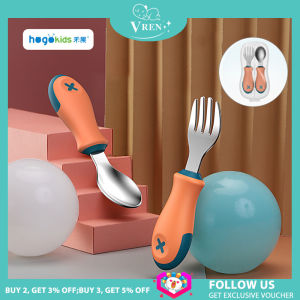 Hogokids ชุดเครื่องอาหารสแตนเลส 304 สำหรับเด็กมีด้ามจับสั้นช้อนสำหรับเด็กวัยหัดเดินชุดช้อนส้อมอาหารเย็นแบบพกพาสำหรับฝึกทานอาหารเสริมอาหารเด็กทารก