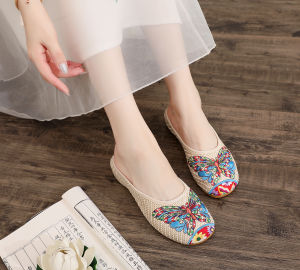 [Free Shipping] Autumn Butterfly Beijing-Style Cloth Shoes New Closed-Toe Slippers With Hidden Heel Ethnic-Style Casual WomenS Shoes Indoor Slippers