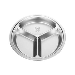 Stainless Steel Round Divided Plate 28cm With Multiple Compartments For Homes Kitchen Dining Microwave Safe