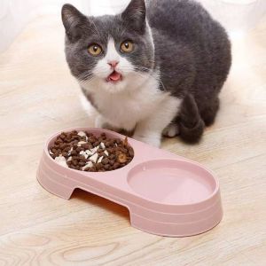 SWEET ELVES Multipurpose Simple Style Plastic Candy Color Portable Durable Cat Feeding Bowl Cat Drinking Bowl Dog Food Tray Cat Double Bowl