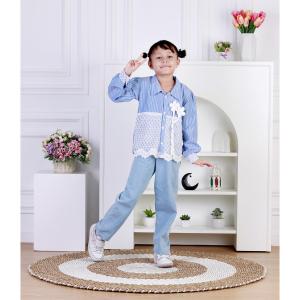 Dungdungkids Setelan Anak Katrina Katun Brukat Bunga Jeans 3 - 11 Tahun