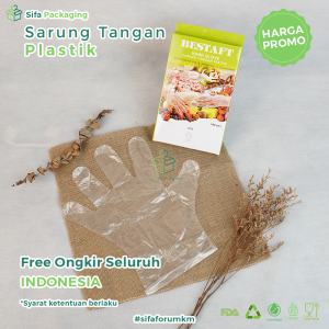 Sarung Tangan Plastik Isi 100 Pcs 50 pasang Disposable Plastic Gloves Sekali Pakai Bening Polos Transparan isi 3 box
