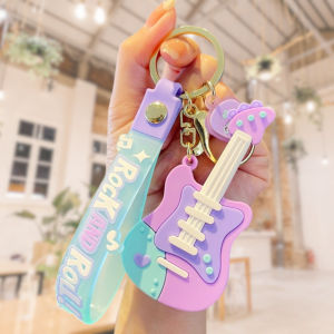 Gantungan Kunci Aksesoris Tas Lucu 3D PVC Gitar Rock n Roll Creative Personality Keychain JCGK71