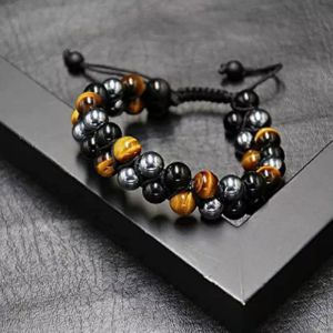 COD - GELANG TALI BATU ALAM 3 BATU KOMBINASI GIOK HITAM/HEMATITE / TIGER EYE
