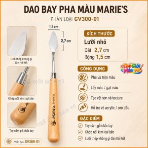 Bộ Bay Vẽ Tranh Marie’s GV405 Cán Gỗ Lưỡi Thép Không Gỉ Bay Trộn Màu Sơn Dầu Acrylic Dụng Cụ Tạo Vân Texture