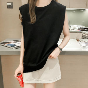Women Casual Tank Top Loose Fit Round Neck Sleeveless T-Shirt Inner Base Top