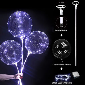22 Inch Bobo Balloon With Led Light And Stick Handhold Transparent Bobo Bubble Ballons Light Up Clear Helium Balloons For Birthday Wedding Christmas Party Decorations