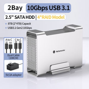 Yottamaster Mac Style USB3.1 Gen2 10Gbps Type C RAID SSD Enclosure 2.5 3.5 inch SATA Diskstation HDD External Case Hard Drive Storage Box Housing Chest for NAS Support RAID 0 1 SPAN 3 RAID Mode