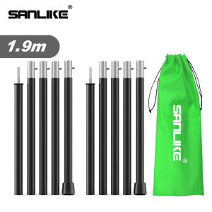 SANLIKE 2 Pieces Tent Pole Tarp Pole Compact Aluminum Pole Lightweight Split Type 5 Sections Connection Push Button Type Easy Assembly Multi-stage Adjustable Camping Tent Tarp Pole Set with Storage Bag