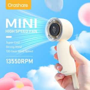 Orashare HF05 Mini Fan Rechargeable High Speed Turbo Fan Strong Wind 100 Gear Wind Speed 3000mAh Ultra-long Battery Life Digital Display Turbo Fan For Commuting To Work And Outdoor Sports