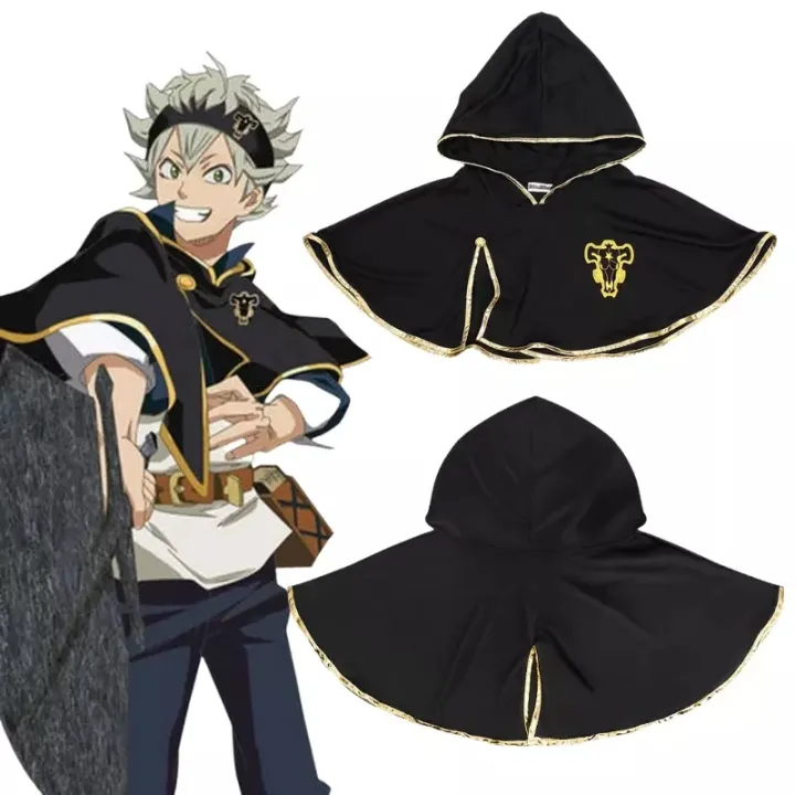 Men Black Cloak Asta Cosplay Cape Hooded Cloak Black Bull Headband