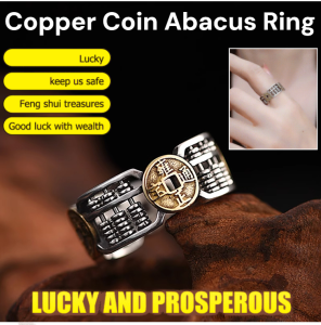Copper Coin Abacus Ring Chinese Retro Copper Coin Opening Ring Feng Shui Pixiu Rings Amulet Wealth Lucky Ring
