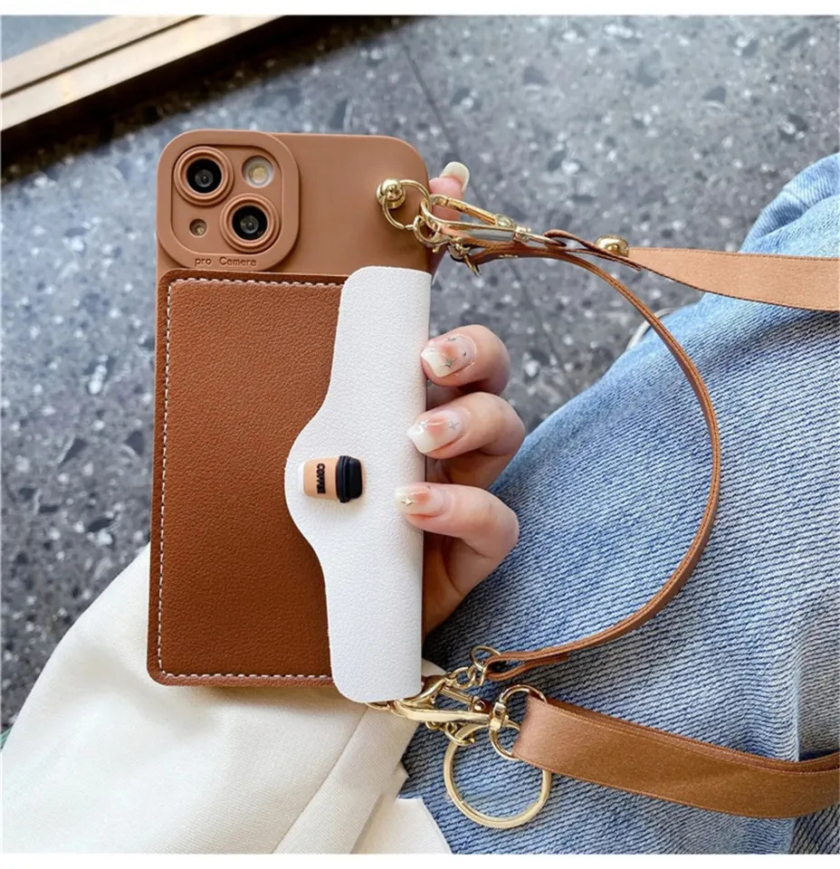 Korean Crossbody Lanyard Necklace Strap Card Holder Coffee Patch