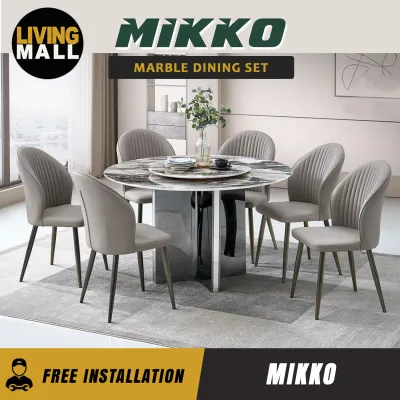 Living Mall Mikko 1+6 Dining Set Marble Table with PU Leather Chair