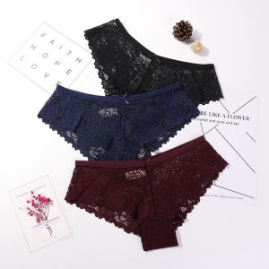 ECMLN 3PCS Lace Panties for Women Underwear Breath-able Female Panty Hollow Transparent Briefs Ladys Lingerie Plus Size S-XXL