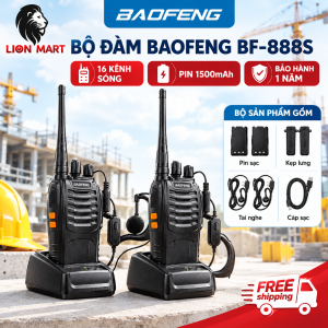 Bộ Đàm Chuyên Dụng Baofeng 888s Bộ Đàm Có Cự Ly Liên Lạc Lên Đến 3Km Tặng Kèm Tai Nghe Chống Tạp Âm