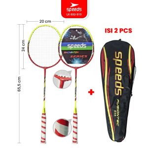 SPEEDS Raket Badminton Bulu Tangkis Paket Lengkap 1 Set 2pcs Alat Olahraga LX 032-515