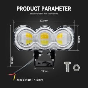 Pair Driving Light 3-Bulbs Colorful Lighting Yellow/White Light For Motorcycle Universal