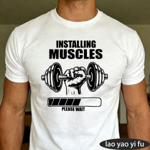 [Local Stock] HBESTY  Installing Muscles Dumbbell Hand Progress Bar Men Summer Cotton T Shirt Gym Workout Funny Meme Short Sleeve Casual Top