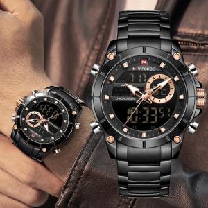 NAVIFORCE Top Brand Luxury Watches Mens Fashion Sport Full Steel Quartz Clock Men Casual Waterproof Military LED Digital Electronic Watch