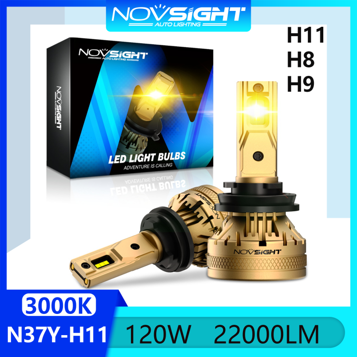 Newest Novsight N37Y H8 H9 H11 LED Headlight Bulb 3000K Yellow Light LED Lights for Car High/Low Beam Fog Light 120W 22000LM Plug&Play 2 PCS 1 Year Warranty Free Shipping