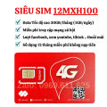 Sim 4G Viettel 12MXH100 1Tỷ GB/Tháng KHÔNG GIỚI HẠN DATA TỐC ĐỘ CAO 12 THÁNG VÀO MẠNG TẸT GA - BẢO HÀNH 1 ĐỔI 1 FREESHIP - CHƯA KÍCH HOẠT.. 
