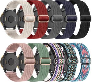 Compatible with Garmin Vivoactive 5 Band 20mm Vivoactive 6/3 10 Pack Nylon Watch Bands for Garmin Forerunner 165/55/245/Venu/Venu Sq/Venu 2 Plus Soft Stretchy Replacement Strap for Women Men