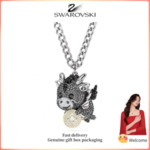 ♈ Swarovski ♈ Vòng cổ thời trang nữ Mặt dây chuyền cung hoàng đạo Trung Quốc bằng bạc Sterling S925 kết hợp kim loại hình rồng đá quý pha lê xám Quà tặng Valentine Quà sinh nhật