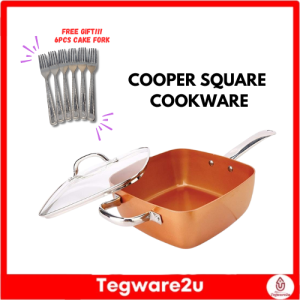 COPPER SQUARE PAN SET WITH NON-STICK CERAMIC COATING.-PFOA FREE DEEP FRYING PAN COOKWARE