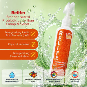Ikanesia - Bakteri Starter Probiotik Penjernih Air Spray RELIFE untuk Kolam dan Kesehatan Ikan 250 ml