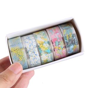 5Rolls Flower Tape 15mmX2M Decorative Tape Aesthetic PET Tape for Scrapbooking Journal Notebook Album Phone Packaging