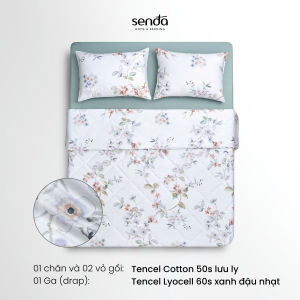 Bộ chăn ga gối 4 món Sen Đá Home Bedding lụa Tencel Cotton cao cấp họa tiết set 2 vỏ gối 1 chăn trần 1 ga 1m6 1m8