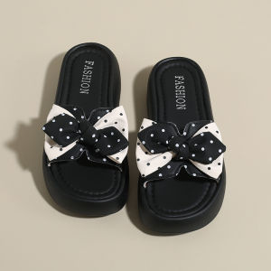 [Free Shipping] Trendy Polka Dot Platform Sandals For Women Summer Outdoor Wear 2026 New Style With A Bow Beach Flip-Flops And A Single-Strap Design