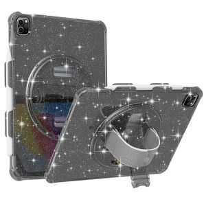 for iPad 11th Generation Case 2025Kids Girls Sparkle Glitter Protection Case with Pencil Holder & 360° Rotatable Kickstand & Hand / Shoulder Strap for iPad 10th Gen 2022iPad Pro 11 2022 2021 2020 2018iPad 9th Gen 8th 7th Gen 10.2 inch