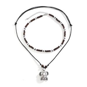 Retro Styled Pendant Necklace Stackable Neckchain with Geometric Designing & Unique Bead Choker for Girls