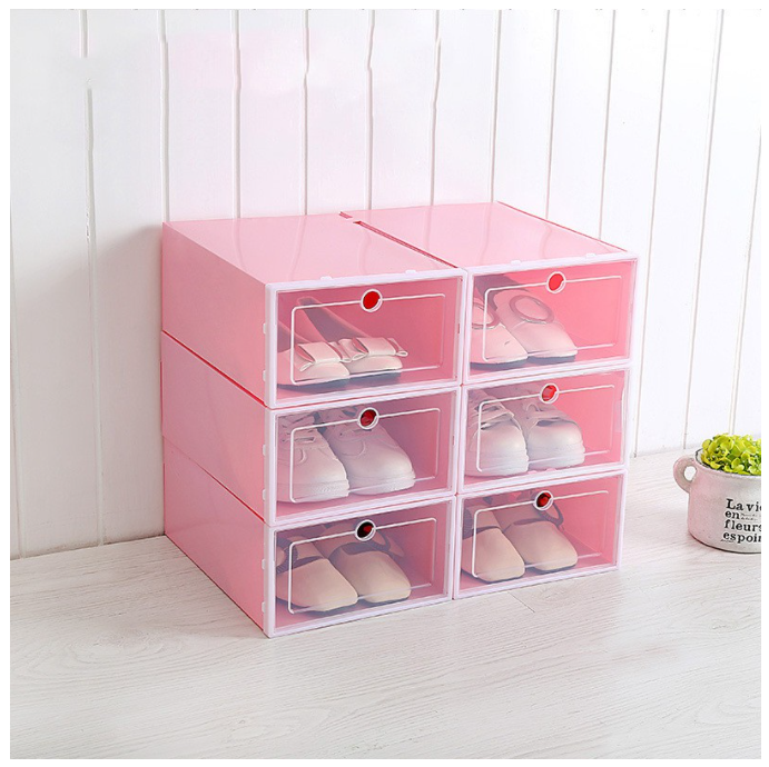 6pcs. Candy Color Shoe Box Clear Door Stackable Storage Case Drawer