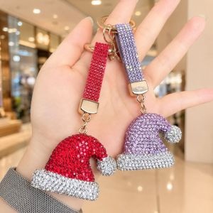 MAOMEI Tất Giáng Sinh Móc khóa Giáng sinh đính đá Mũ Giáng Sinh Ông già Noel Móc khóa hình ông già Noel. Móc khóa Tự làm dây chuyền Giáng sinh bằng kim loại Giáng sinh